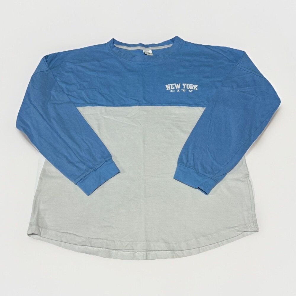Bazaar Apparels New York City Colorblock Long Sleeve Shirt Womens XS White Blue